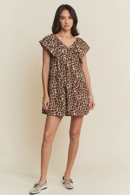 Leopard Printed Velvet Ribbon baby-Doll Dress.
