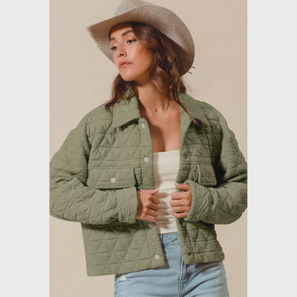 Sage Green quilted Button-up Jacket.